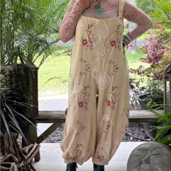 Jaded Gypsy Pants - Boho Embroidered Cream Wide-Leg Jumpsuit